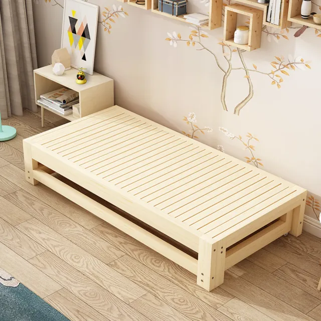 【藍色的熊】實木伸縮床架 150cm(活動輪推輔助設計 單人床變雙人床  橫桿加固 小戶型兩用床 抽拉床)