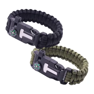 【Fili】萬用休閒登山求生扣式手環-2入(救難/露營/傘繩/指南針/口哨)