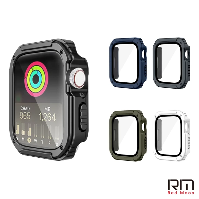 RedMoon APPLE Watch 9/8/7 衝鋒盔甲錶殼 9H鋼化玻璃+PC全包覆雙料防摔保護殼 41/45mm(Watch8/Watch7)