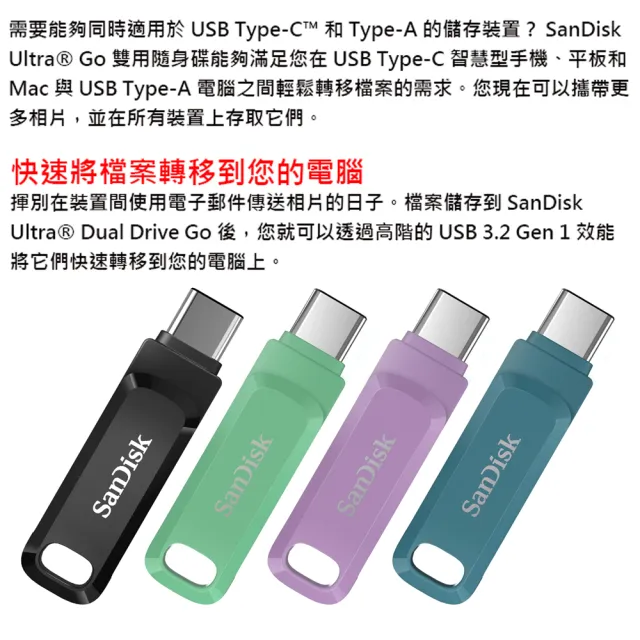 【SanDisk 晟碟】256GB 400MB/s Ultra Go USB Type-C USB3.2 隨身碟(平輸 三色可選)