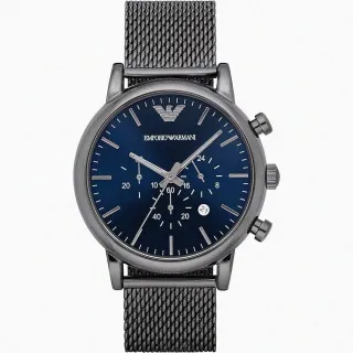 【EMPORIO ARMANI】ARMANI手錶型號AR00056(寶藍色錶面黑錶殼鐵灰色米蘭錶帶款)