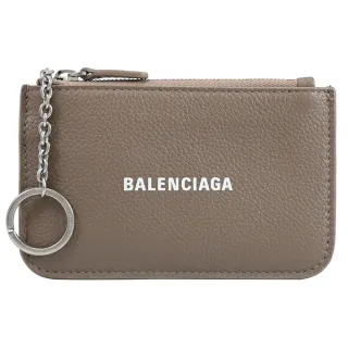 【Balenciaga 巴黎世家】簡約經典品牌LOGO小牛皮鑰匙圈零錢包(大象灰)