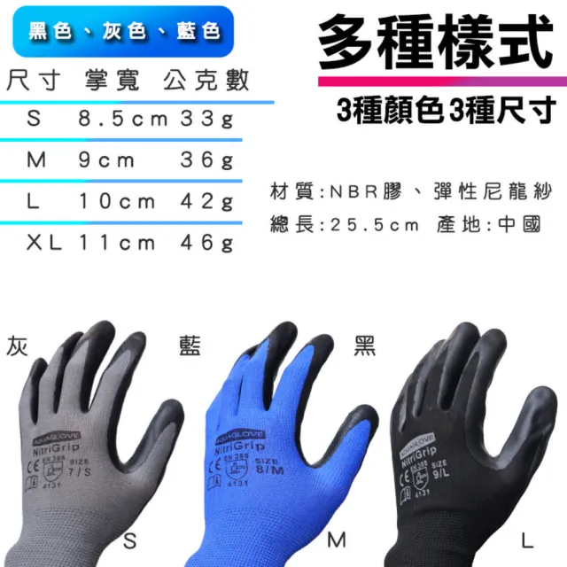 【AQUAGLOVE】NBR耐用型防滑工作手套 M-XL(止滑手套 耐磨手套 細發泡工作手套)