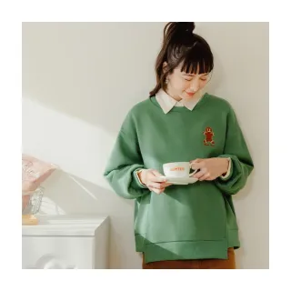 【OB 嚴選】內刷毛剪接設計薑餅人刺繡大學T 《KG1498》