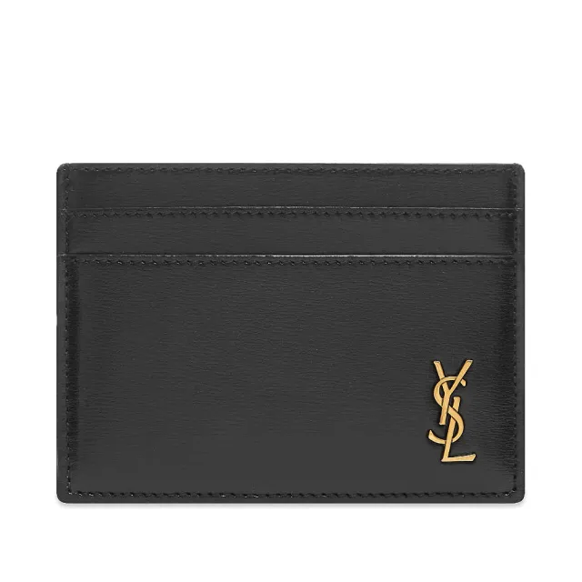 【YSL】SAINT LAURENT素面牛皮LOGO名卡夾(任選)