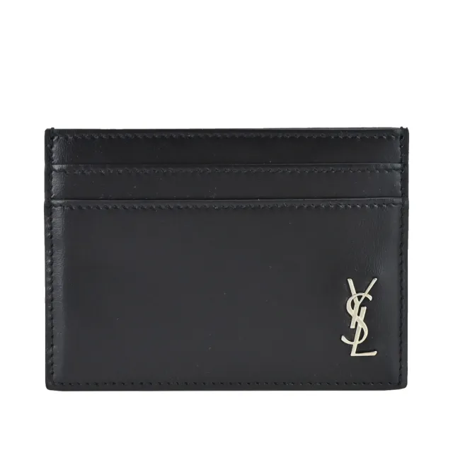 【YSL】SAINT LAURENT素面牛皮LOGO名卡夾(任選)