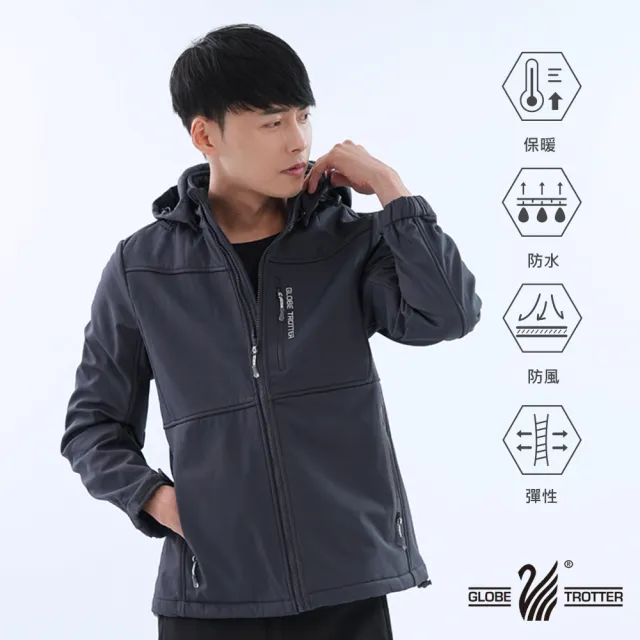 【遊遍天下】男款GlobeTex防水防風保暖刷毛軟殼外套 夜幕綠(登山騎車 M-5L 大尺碼)