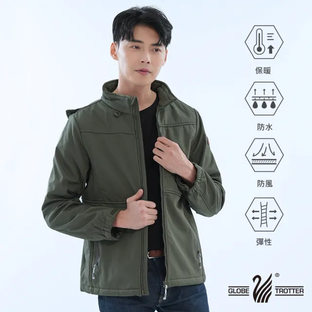 【遊遍天下】男款GlobeTex防水防風保暖刷毛軟殼外套 夜幕綠(登山騎車 M-5L 大尺碼)