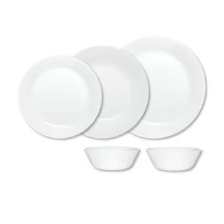 【CorelleBrands 康寧餐具】PYREX 靚白強化玻璃5件式碗盤組(7.5吋+8.5吋+10.5吋沙拉盤+540ML餐碗X2)