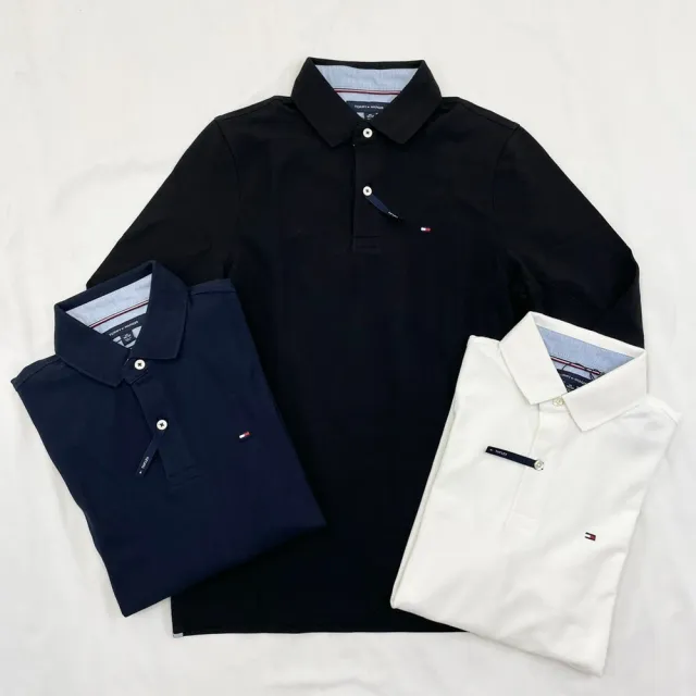 【Tommy Hilfiger】長袖polo衫 彈性 polo衫 湯米 大尺碼 下擺開衩 長袖 平輸品(長袖 8896)