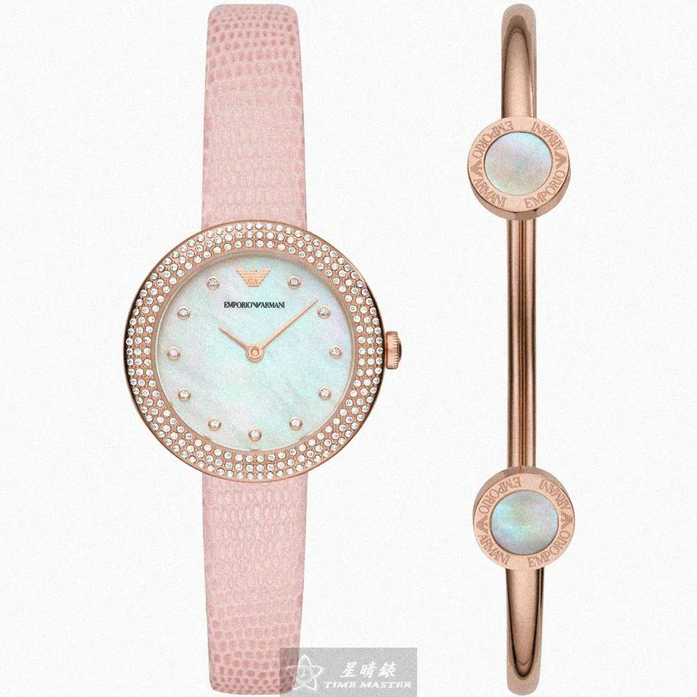 【EMPORIO ARMANI】ARMANI阿曼尼女錶型號AR00058(貝母錶面玫瑰金錶殼粉紅真皮皮革錶帶款)