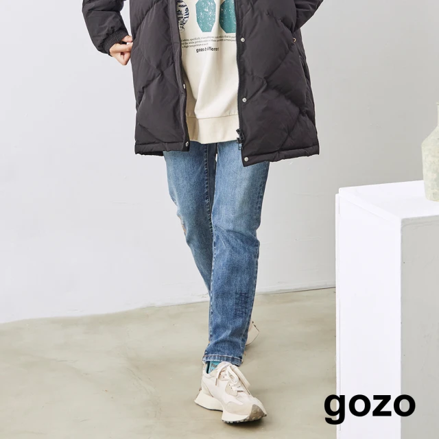 gozogozo 漸層刷白虛線彈性水洗牛仔褲(兩色)