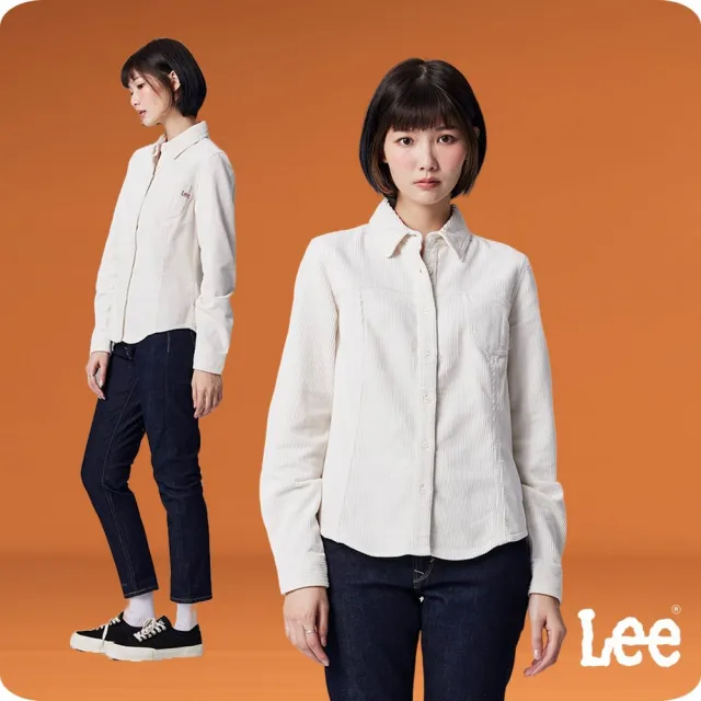 【Lee】女裝 長袖襯衫 / 燈心絨 刺繡小LOGO 休閒襯衫 奶霜白 季節性版型(LB307008005)