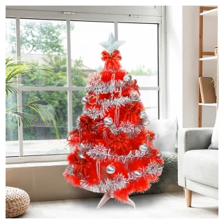 【摩達客】耶誕-4尺/4呎-120cm台灣製特級紅色松針葉聖誕樹(含銀紅色系配件/不含燈/本島免運費)