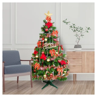 【摩達客】耶誕-4尺/4呎-120cm台灣製豪華型裝飾綠聖誕樹(含紅金色系飾品組/不含燈/本島免運費)