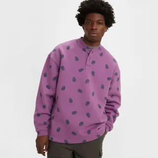 【LEVIS 官方旗艦】滑板系列 男款 Oversize寬鬆版超重磅亨利領大學T/550GSM厚棉 熱賣單品 A2942-0001