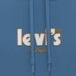 【LEVIS 官方旗艦】男 寬鬆版重磅口袋帽T/精工刺繡徽章海報體Logo/400GSM厚棉 海洋藍 熱賣單品 38479-0158