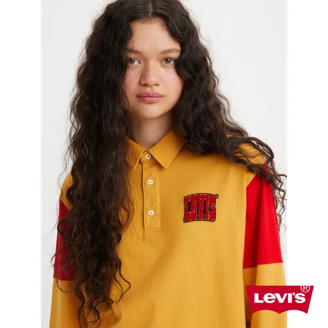 【LEVIS 官方旗艦】女款 美式學院風寬鬆版長袖Polo衫 / 絨面徽章Logo 熱賣單品 A5057-0000