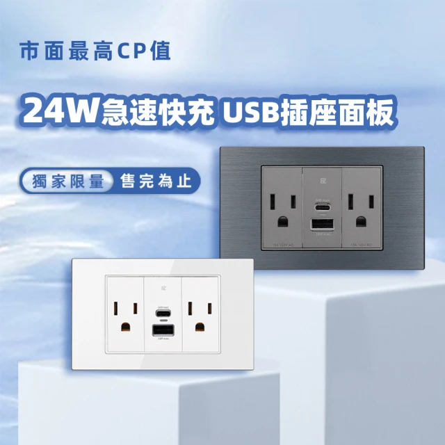 易智快充 易智系列-24W USB快充插座(Type-C +