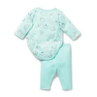 【Purebaby】Little Green & Co有機棉 嬰兒包屁衣套裝 粉綠(新生兒 連身衣 長褲)