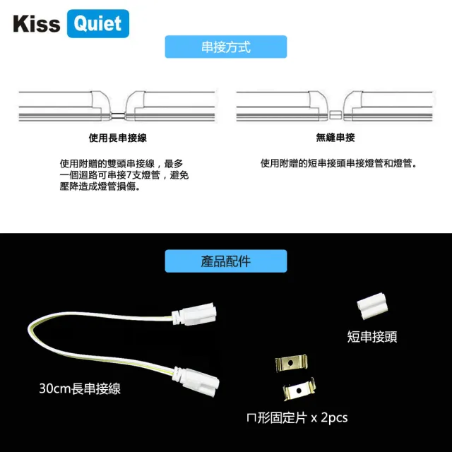 【KISS QUIET】T5 4尺 白光/自然光/黃光 21W一體式LED燈管-4入(LED燈管/T54尺/T5燈管/一體式燈管/層板燈)