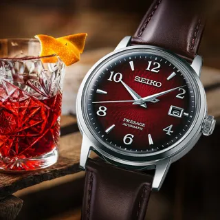 【SEIKO 精工】PRESAGE 調酒系列 浮雕水晶杯 經典機械腕錶 禮物推薦 送禮首選(SRPE41J1/4R35-04A0R)