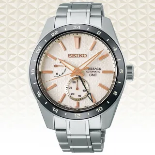 【SEIKO 精工】PRESAGE新銳系列 胡粉色 GMT機械腕錶 禮物推薦 送禮首選(SPB273J1/6R64-00G0S)