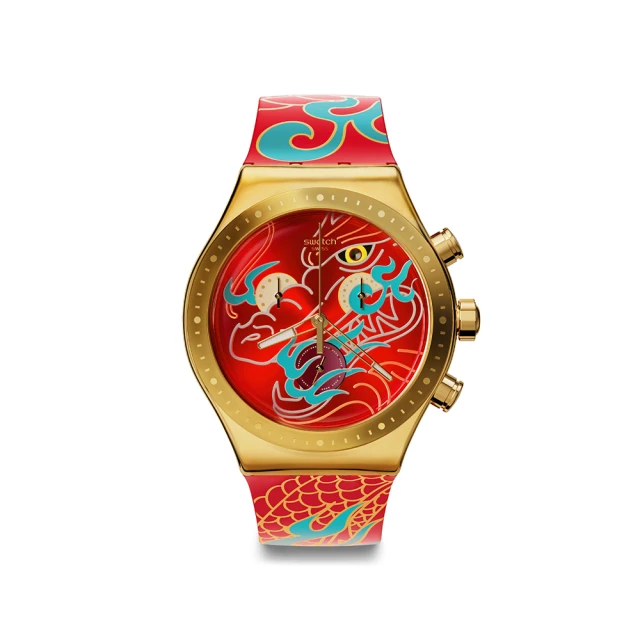 SWATCHSWATCH Irony 金屬Chrono系列手錶 DRAGON IN MOTION 龍年錶 赤龍呈祥 男錶 女錶 手錶 瑞士錶 錶(43mm)