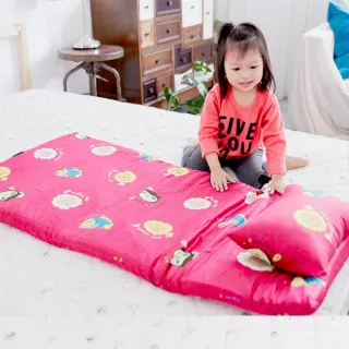 【奶油獅】同樂會系列-台灣製造-可黏式收納100%純棉安親午睡記憶睡墊含枕幼幼床(莓果紅)