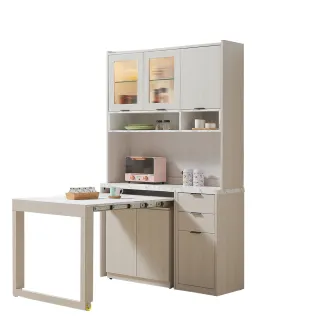 【品愛生活】蘿拉白楓木色多功能伸縮餐桌櫃(收納餐櫃+伸縮餐桌)