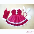 【愛衣朵拉】紅色洋裝 性感兔女郎 紅色平口洋裝袖套兔耳朵 加送白色絲襪(一般尺碼/中大尺碼)