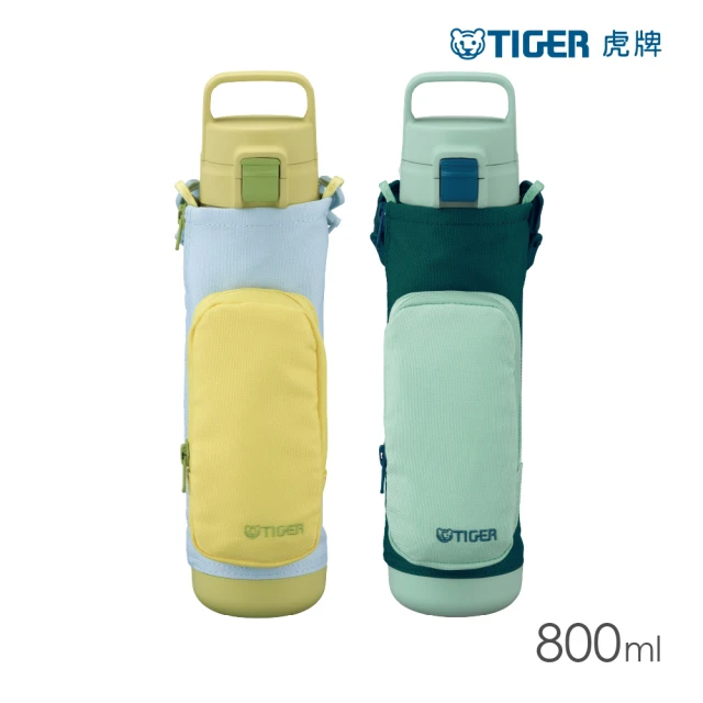 TIGER 虎牌 彈蓋提把超輕量不鏽鋼保溫瓶 兒童戶外水壺附背帶 800ml(MTA-A080保溫杯)