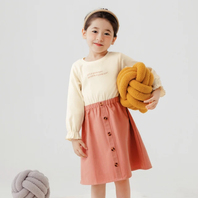 安朵童舖 現貨韓版女童加絨拼接長袖連身裙兒童印花保暖衛衣加厚