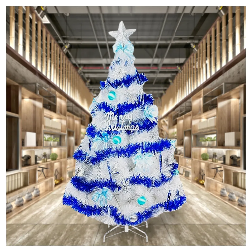 【摩達客】台灣製15尺/15呎 450cm 特級白色松針葉聖誕樹(含藍銀色系配件/不含燈/本島免運費)