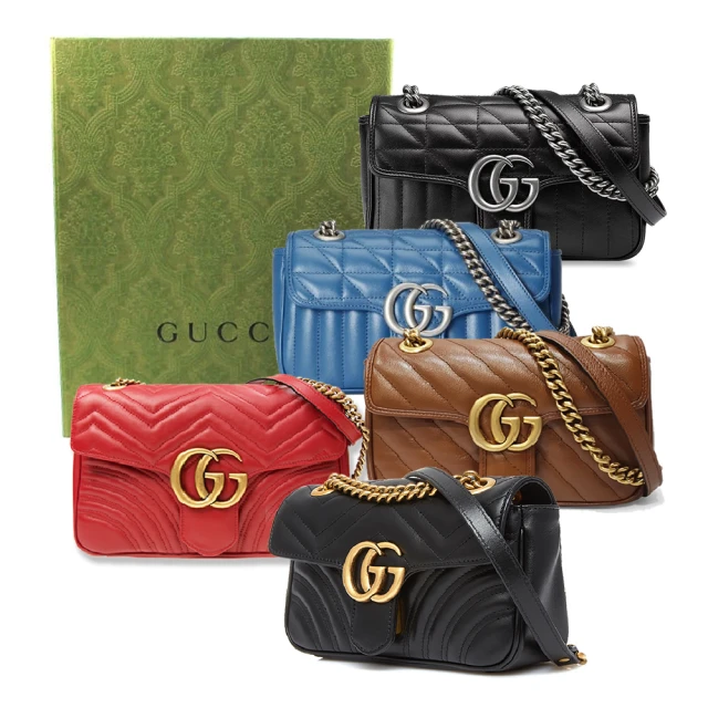 GUCCI 古馳 446744 經典Marmont系列復古金釦/銀釦翻蓋斜背鍊包(多款任選-22cm)