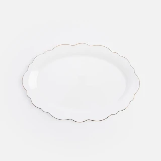 【HOLA】斯凱勒骨瓷橢圓盤30.5cm 花邊白