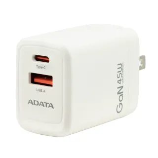 【ADATA 威剛】45W GaN氮化鎵 超高速USB-A/USB-C 雙孔快充充電器(JT-G45P)