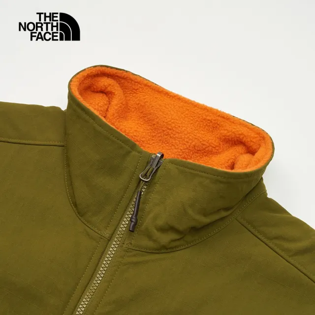 【The North Face】經典ICON-北面男款綠橘拼接舒適保暖立領抓絨外套｜86ZURO2