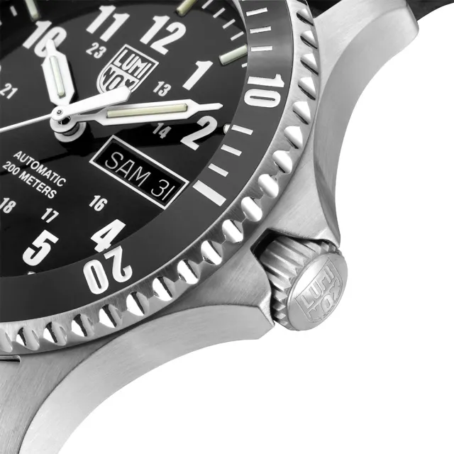 【LUMINOX 雷明時】Sport Timer 200米潛水自動機械錶 瑞士錶(42mm/ 純黑/ 黑陶瓷圈 / 牛皮錶帶 0921)
