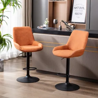【E-home】奧蘭多工業風可調式黑腳吧檯椅 2色可選(高腳椅 餐椅 休閒椅 酒吧椅 中島椅)