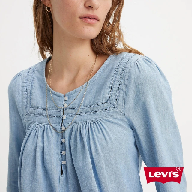 LEVIS 女款 半開襟圓領襯衫 / 寬鬆抓皺設計 人氣新品