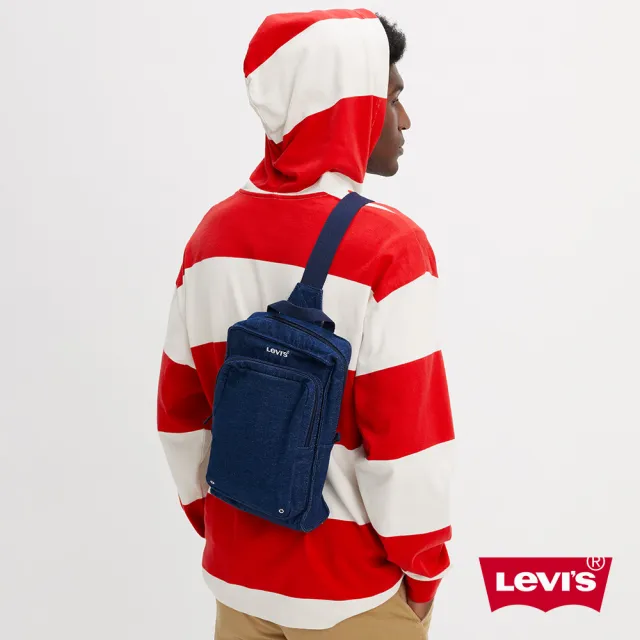 【LEVIS 官方旗艦】男女同款 手提、斜背兩用丹寧方包 / 精工刺繡Logo 藍 人氣新品 D7955-0005