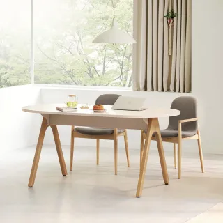 【iloom 怡倫家居】SIETOS 1600型 原木橢圓餐桌(韓國 簡約 月牙白)
