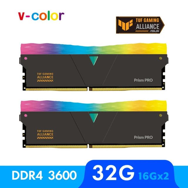 v-color 全何 Prism Pro RGB DDR4 3600 32GB kit 16GBx2(TUF GAMING認證桌上型超頻記憶體)