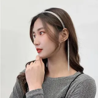【仙女下凡】ins韓系甜美水鑽鏈條髮箍(流蘇頭飾 髮飾 頭箍 髮帶 少女 派對 氣質 飾品配件)