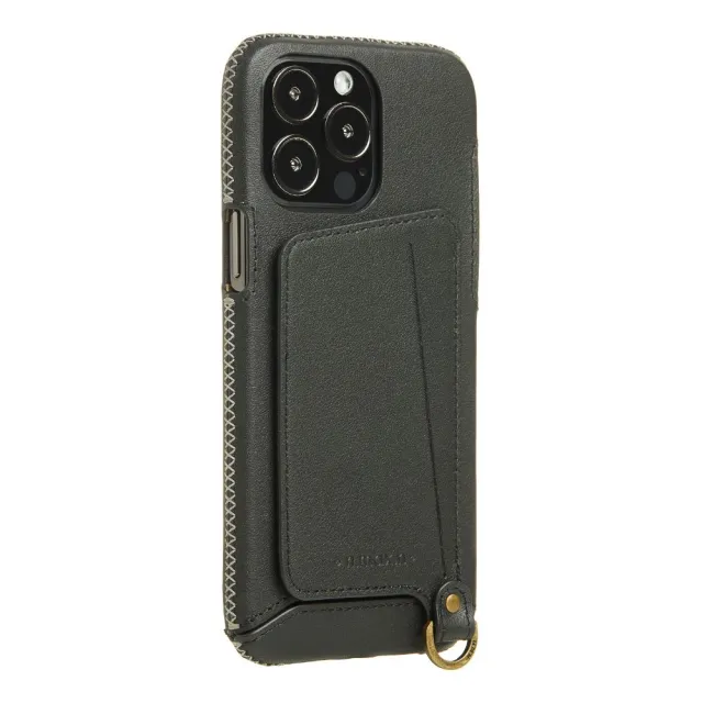 【n max n】iPhone14 Pro Max 經典系列手機殼皮套/附皮革手腕帶/站立卡袋-碳黑(AP-14PM-7511)