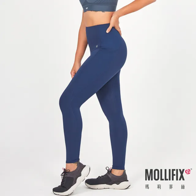 【Mollifix 瑪莉菲絲】高彈力訓練動塑褲、瑜珈服、Legging(經典藍)