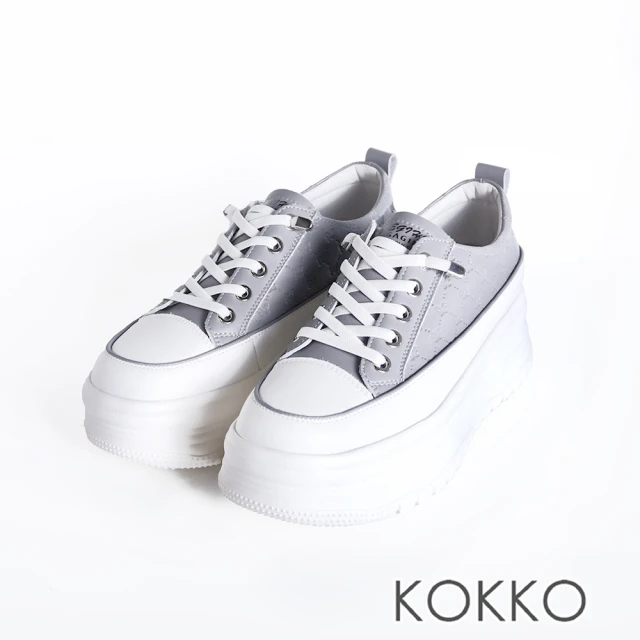KOKKO 集團 超厚底增高軟Q鬆緊鞋帶休閒鞋(淺灰色)評價