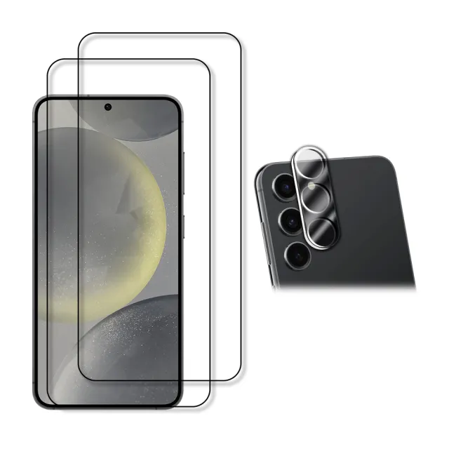 【RedMoon】三星 S24 手機保護貼3件組 9H玻璃保貼2入+3D全包鏡頭貼