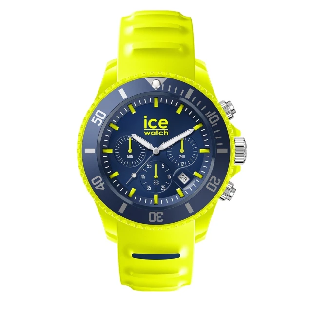 Ice-Watch 三眼計時活力系列 藍錶面 40mm CH(瑩光黃矽膠錶帶)
